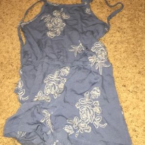 Blue and white patterned romper